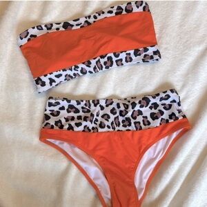 Wild Animal Print Bandeau Bikini Top and Bottom Set